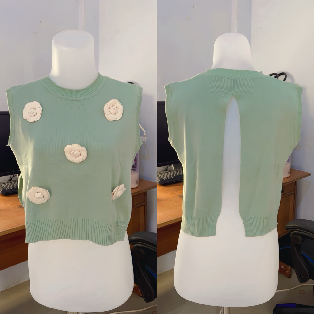 Rompi Rajut Wanita Motif Bunga Warna Hijau