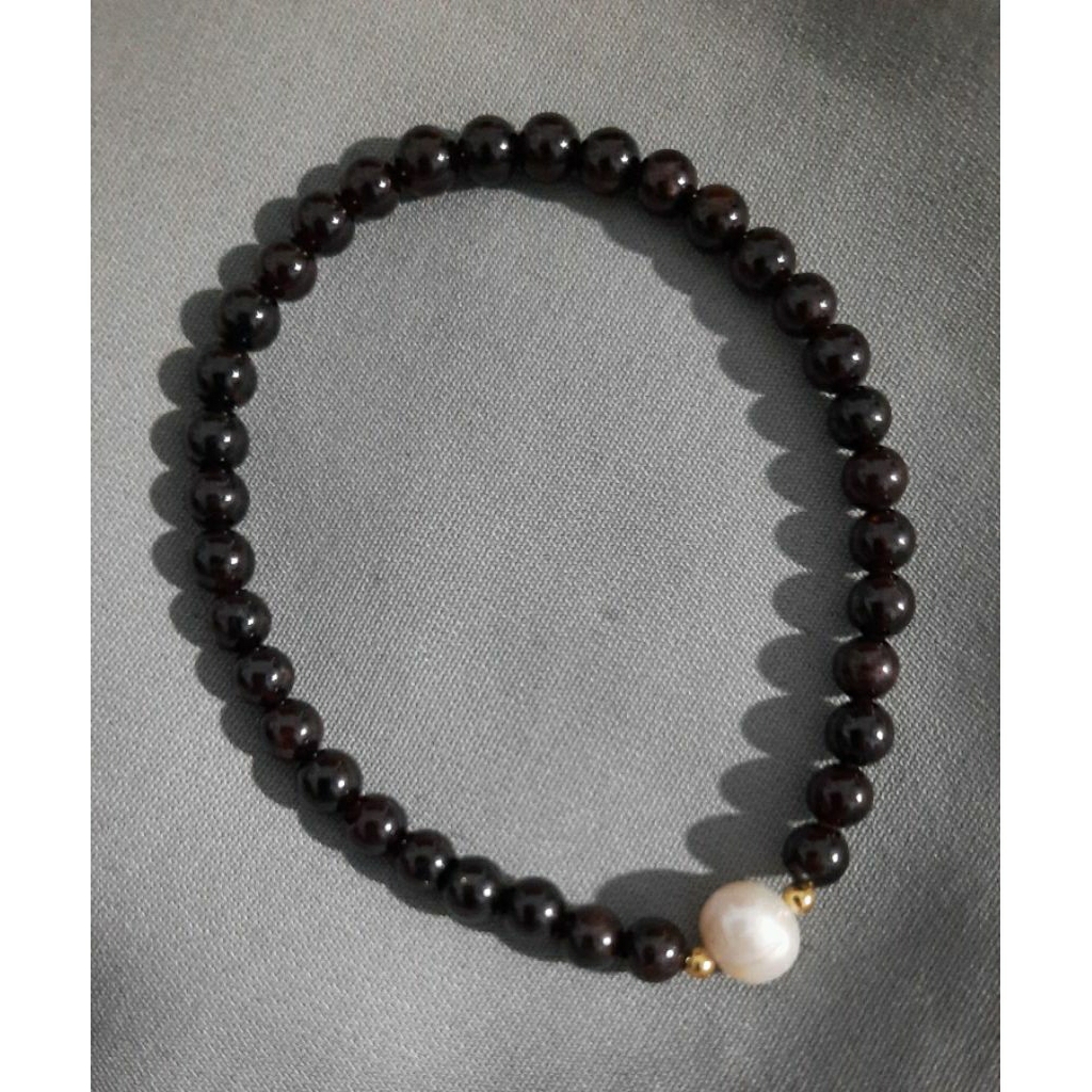Gelang Natural Stone Wine Garnet,Mutiara,spacer S925
