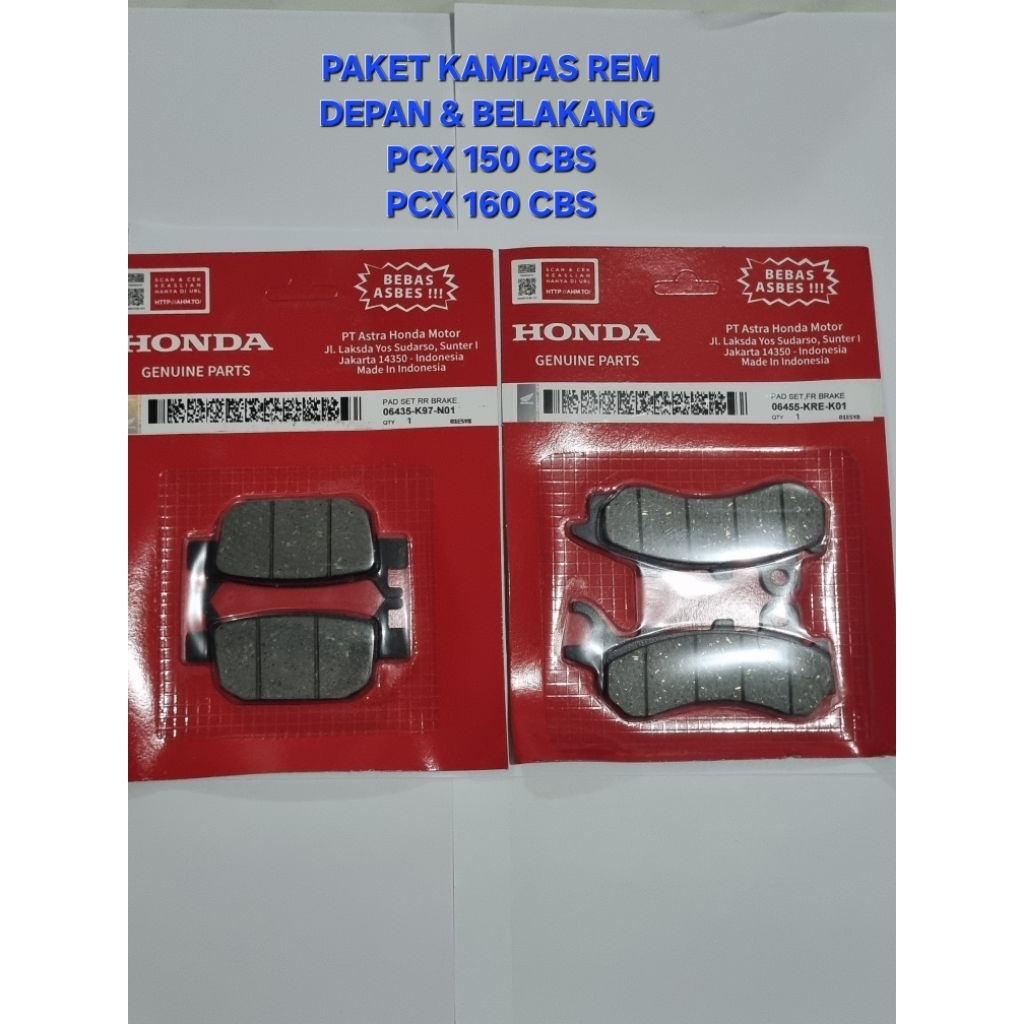 KAMPAS REM DEPAN & BELAKANG 1SET MOTOR PCX 150 CBS,PCX 160 CBS ,ADV 150/160 CBS