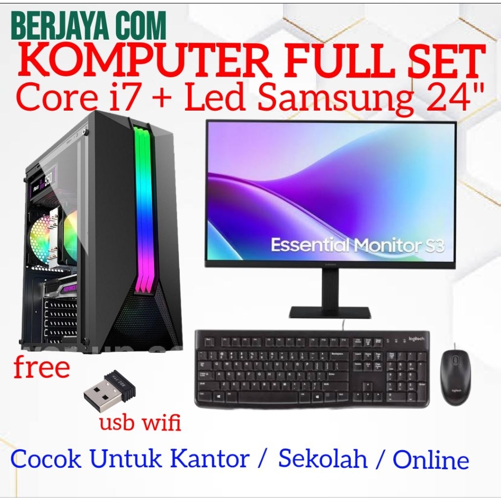 Full Set Core i7 - Led Samsung 24" - 16gb Ram - 500gb Ssd - Pc Rakitan - Komputer Kantor - cpu