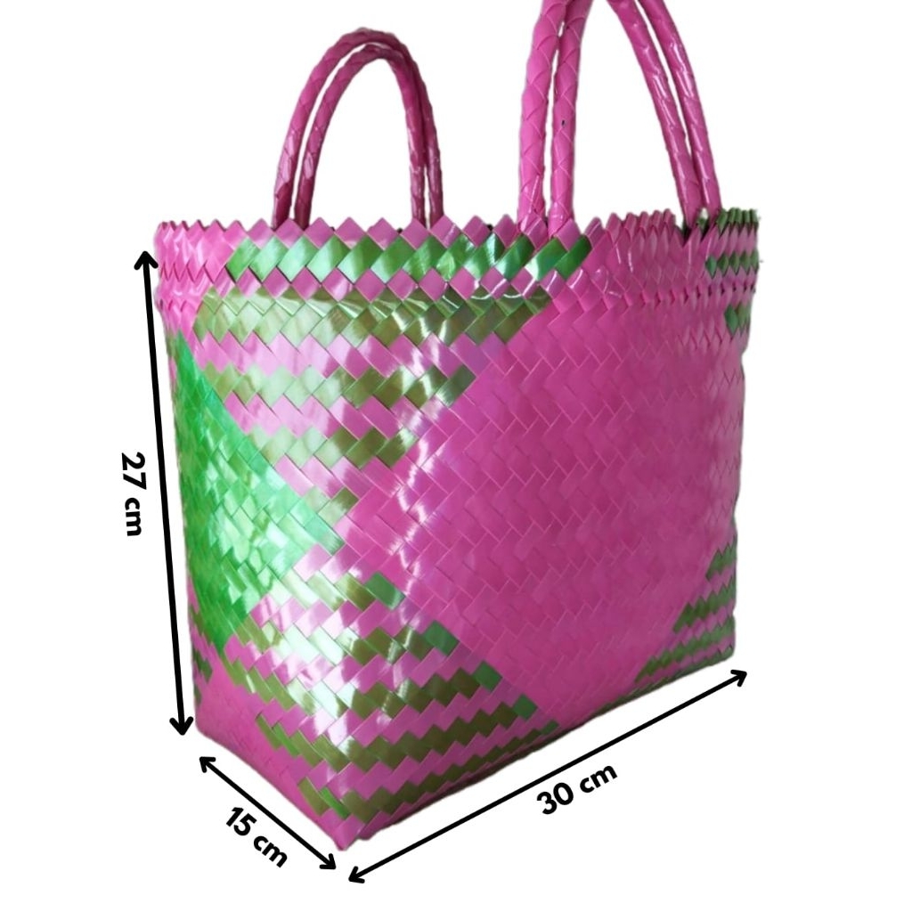 Tas anyaman kaca jumbo (L) tas anyaman glossy/ tas sembako/ keranjang hajatan/ keranjang belanja.