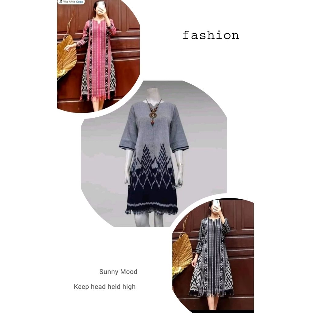 Baju Tenun Wanita - Tunik Tenun Rumbai - Baju Tenun Kondangan