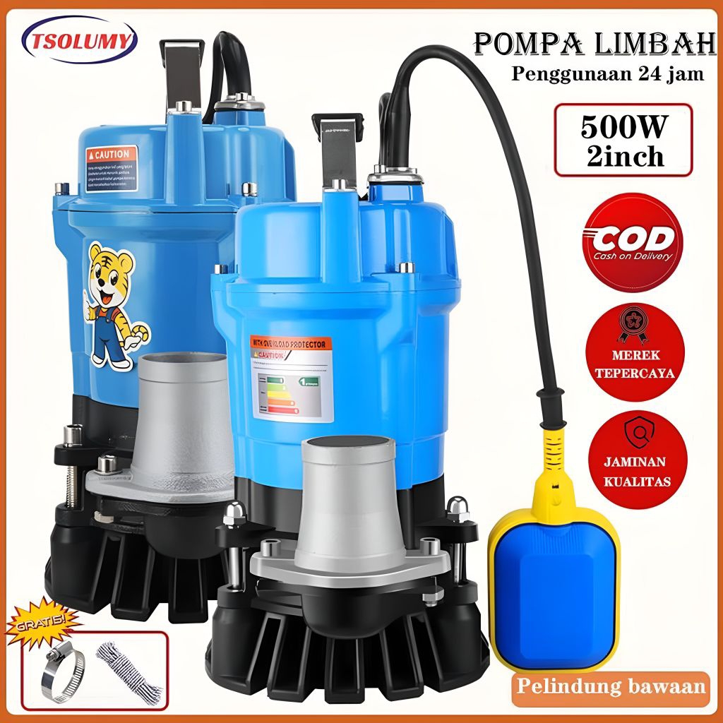 Tsolumy Pompa Celup Air Kotor Air Bersih HS2.4-500W 2inc Pompa Kolam Ikan Pompa Irigasi Pertanian - 