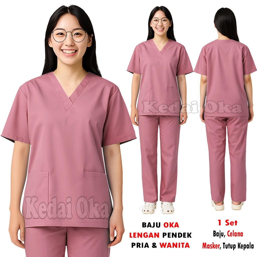 Jual Baju Oka - Seragam Ok Lengan Pendek - Baju Jaga Perawat - Scrub Oka Dokter Bidan - Baju Stenen