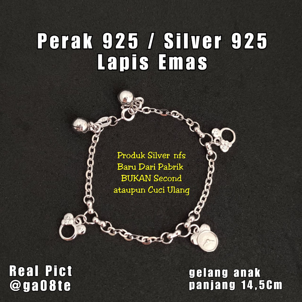 Gelang Tangan Anak Bayi Perak Asli Silver 925 Lapis Emas Putih Awet Anti Karat Kuda Pony Unicorn