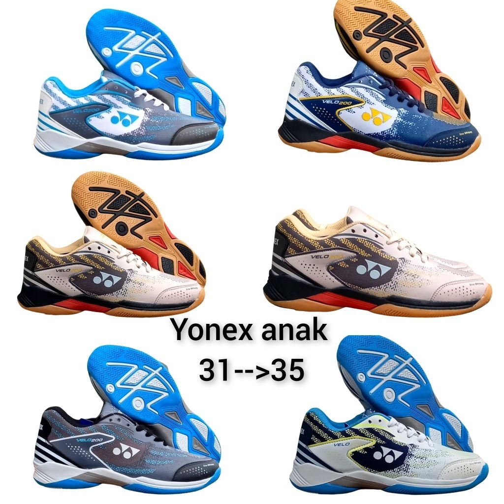 PROMO SEPATU BADMINTON YONEK ANAK OUTSOLE KARET BERDECIT ANTI SLIP UKURAN 31 32 33 34 35 , sepatu bu