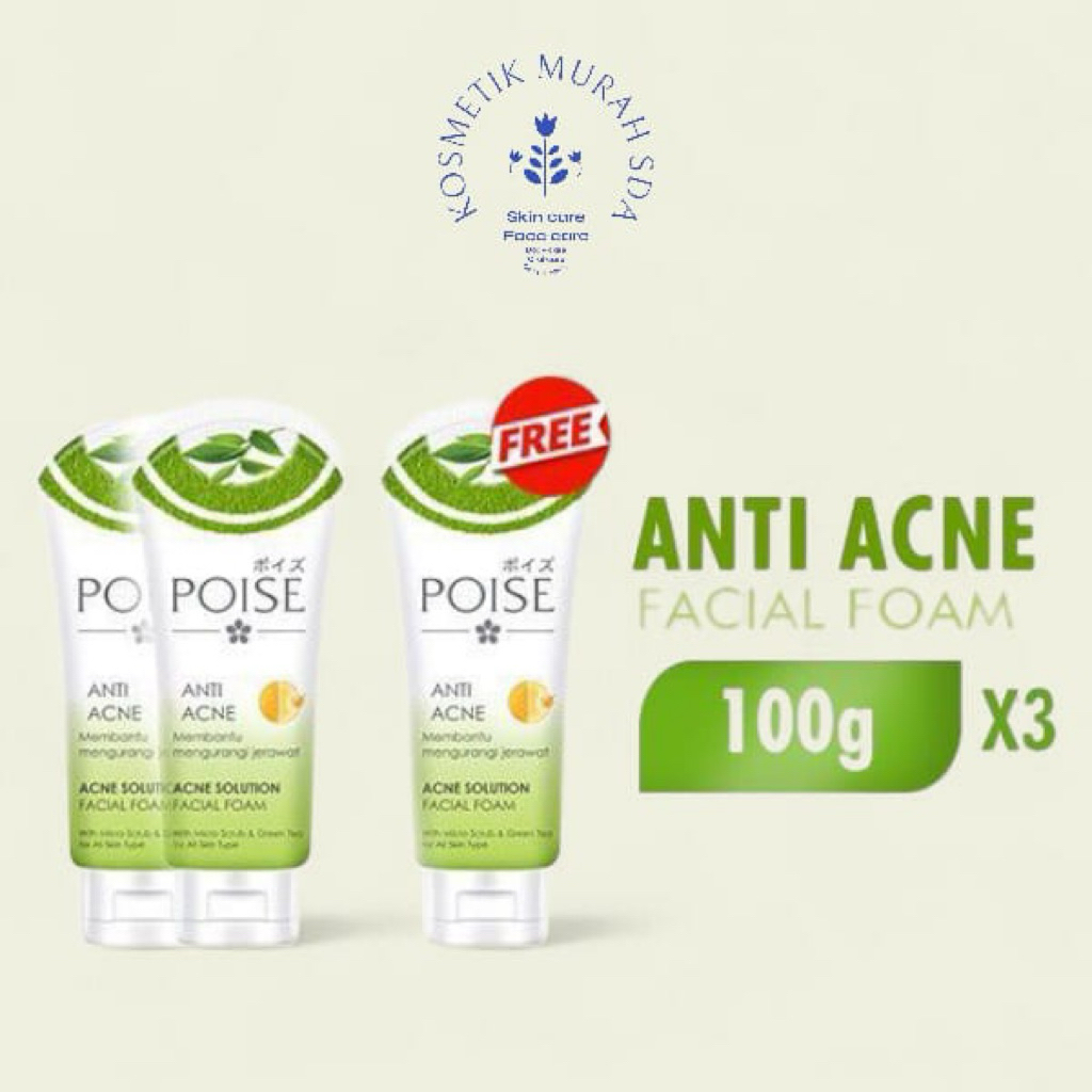 (paket hemat 3 pcs) poise facial foam anti acne 100 ml