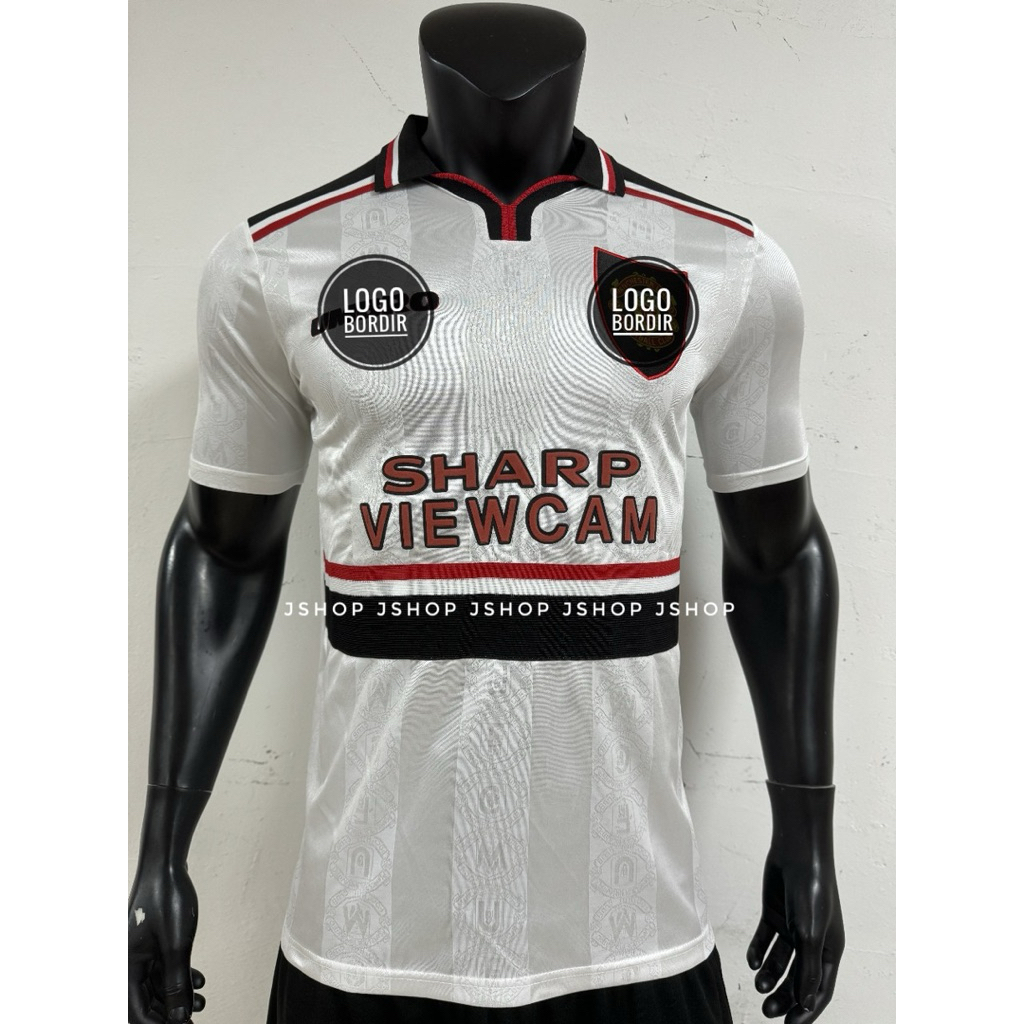 LOGO BORDIR SPONSOR VELVET JERSEY BOLA JERSEY RETRO MU AWAY 1998 1999 JERSEY VINTAGE JERSEY BLOKCORE