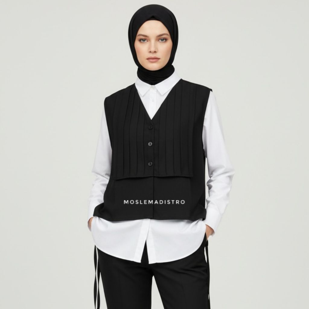 VEST ROMPI OUTER WANITA KATUN LINEN SIMPLE JAPANESE STYLE KOREA FASHION