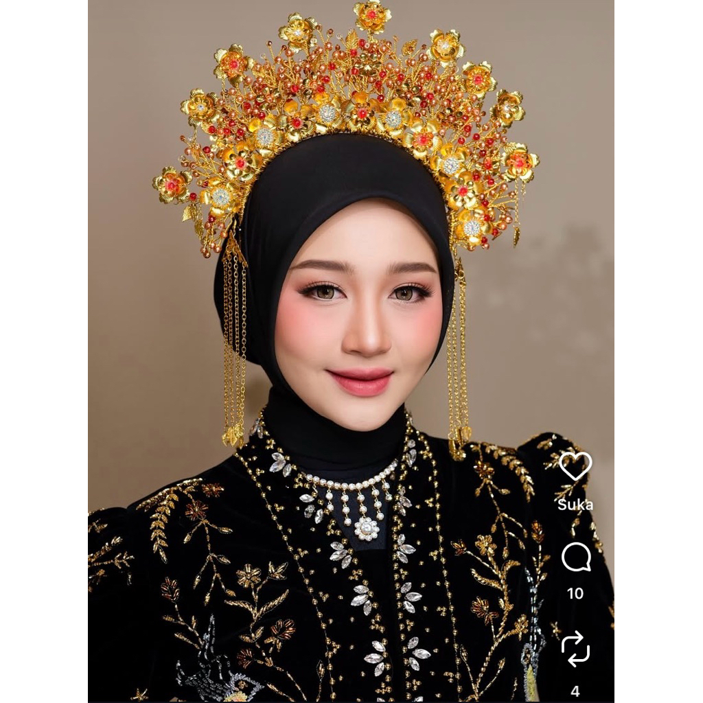 Mahkota melayu maroon gold bando pengantin modern melayu modifikasi mahkota pengantin headpiece peng