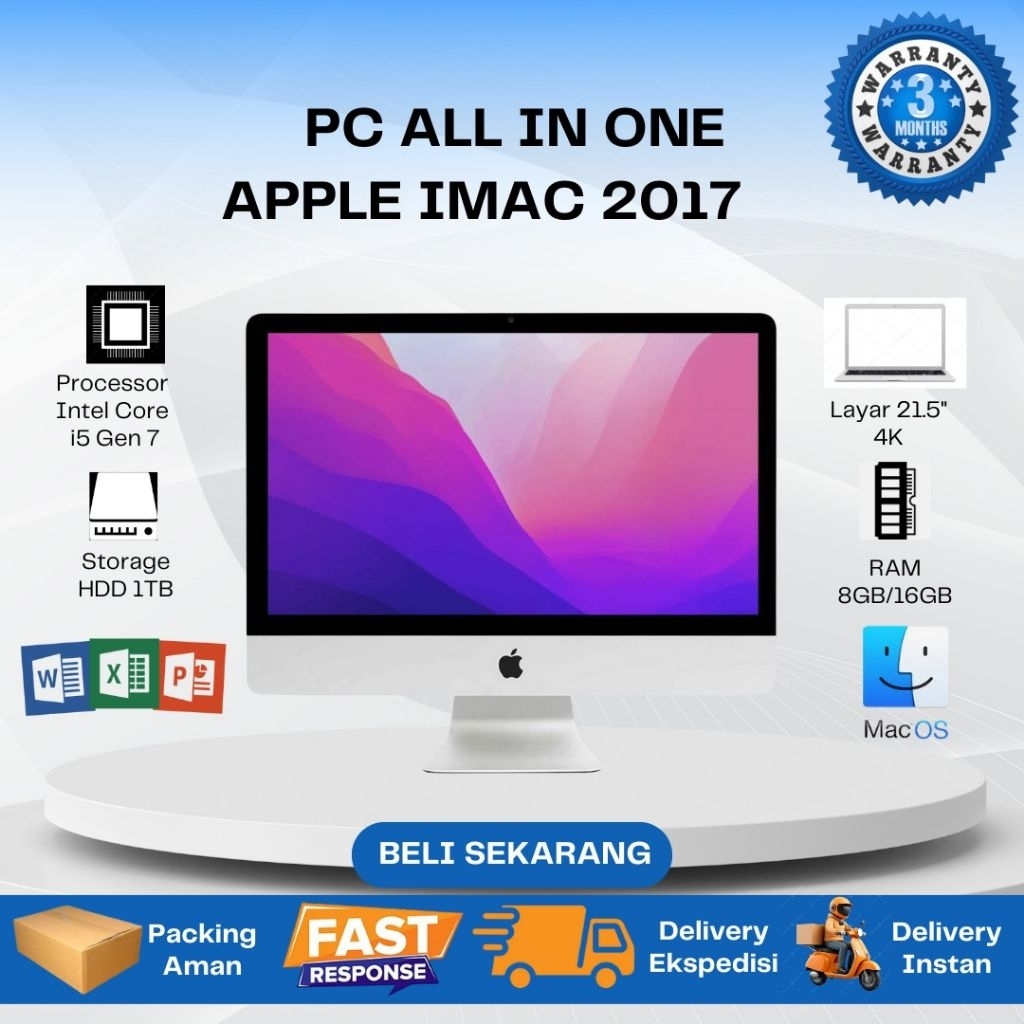 iMac Apple PC All in One iMac 2017 i5 Gen 7 RAM 8GB HDD 1TB 21,5 inch 4K