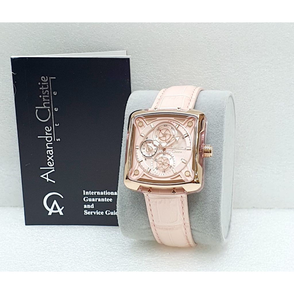 Alexandre Christie Wanita Square Elegant Rose Pink Leather