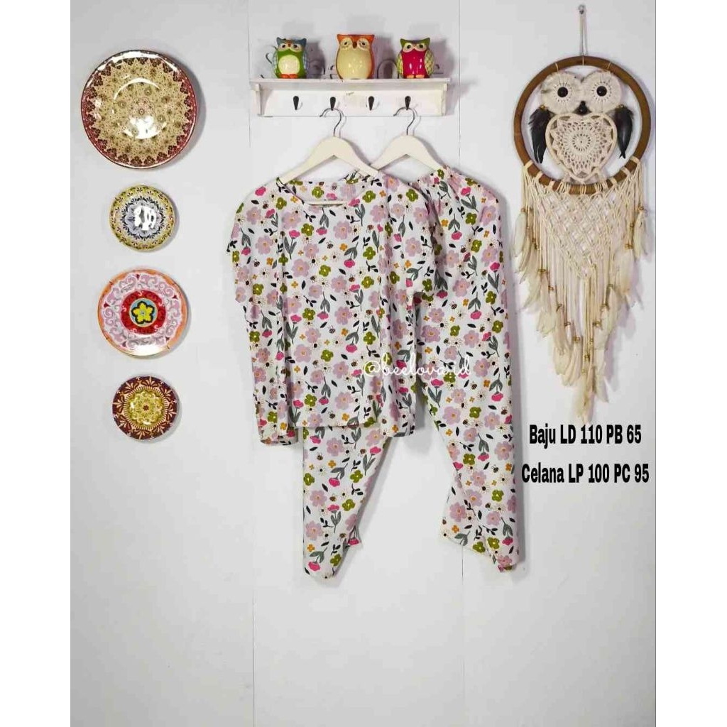 Beelova setelan piyama rayon premium lengan pendek celana panjang non busui CP