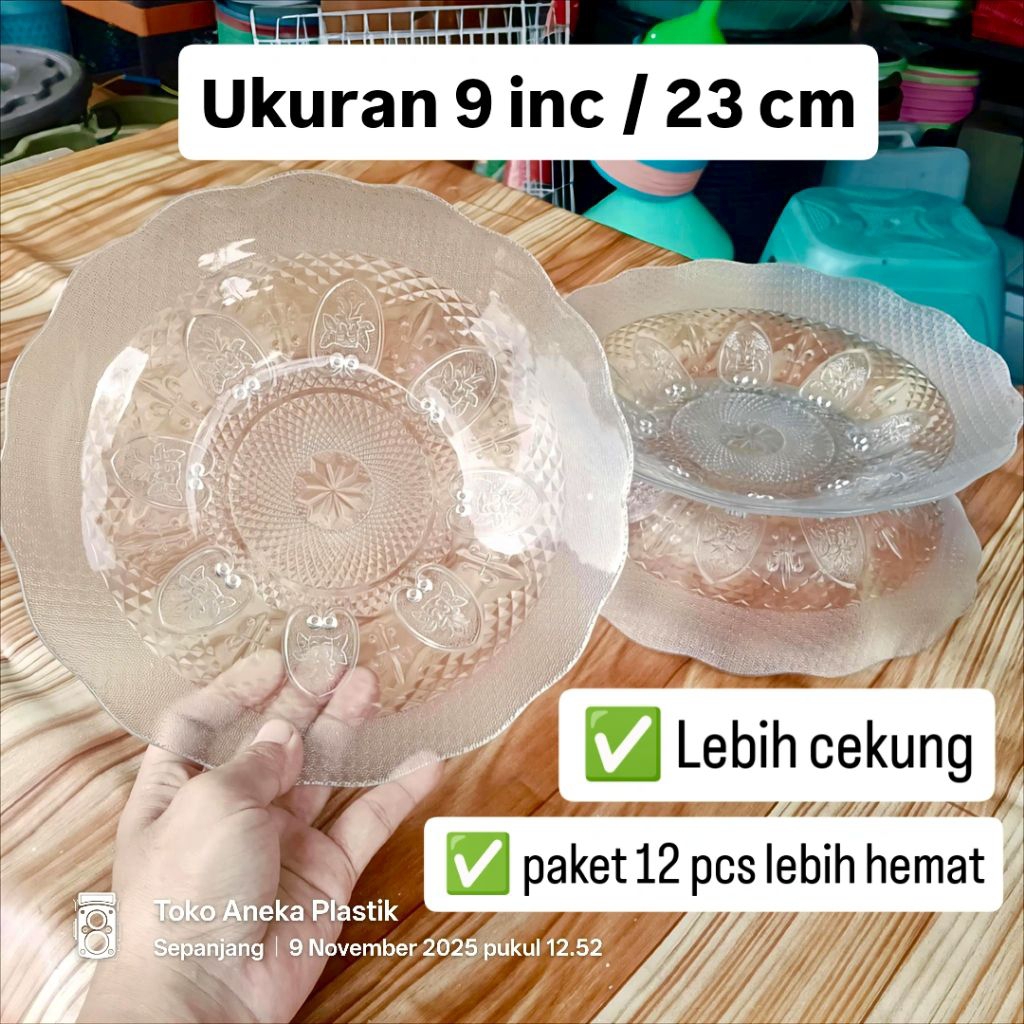 (12 Piring) piring kaca bening murah / piring makan / piring beling / souvenir / sovenir / hampers /