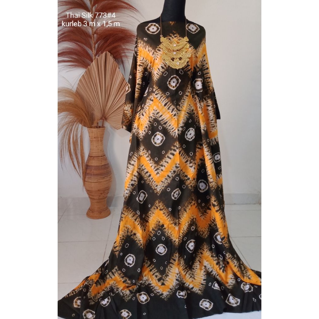 Bahan Kain Jumputan Palembang 3 Meteran Dasar Thai Silk Katun Batik Jemputan Couple Kuning Handmade