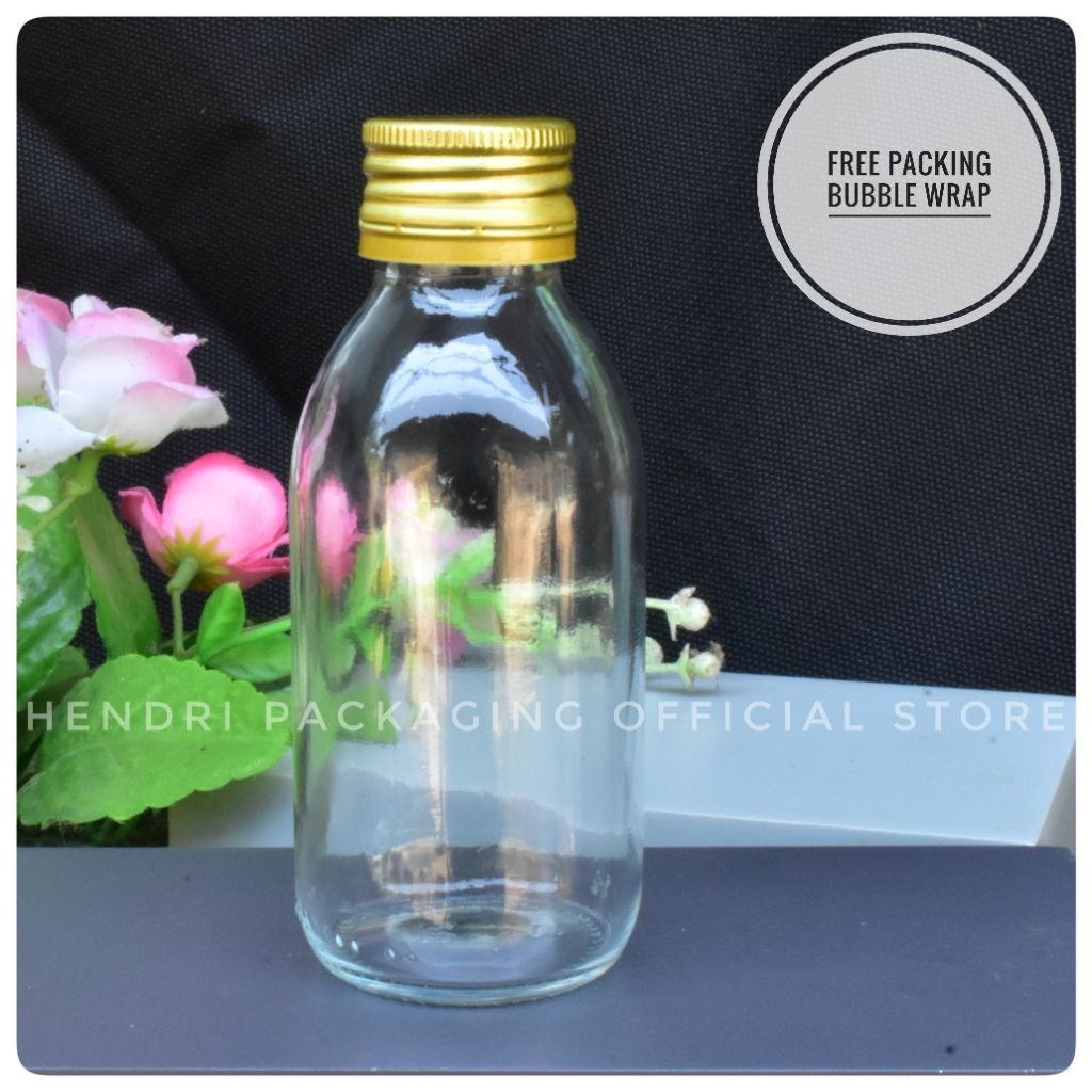 Botol Kaca 100ml Tutup Ulir Aluminium Gold