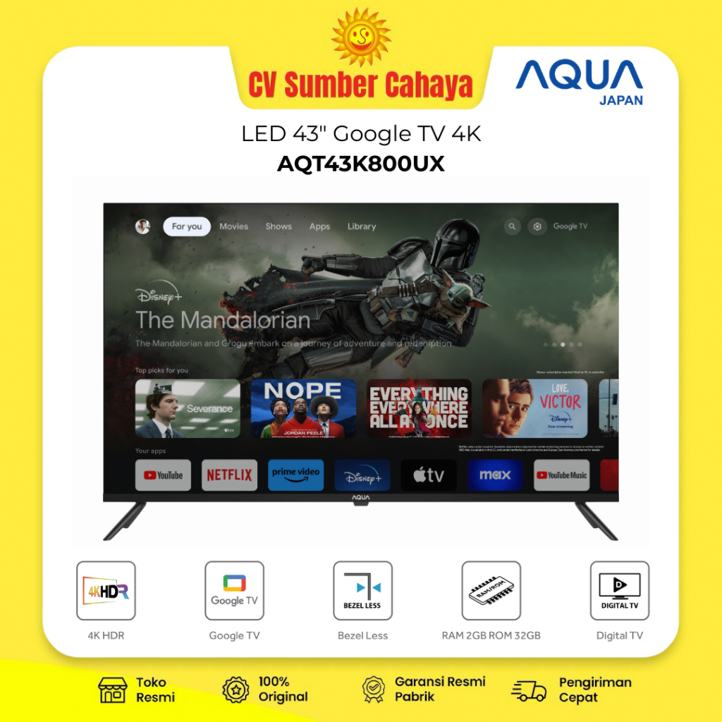 AQUA Japan LED Smart Google TV 43" UHD Ultra HD 4K HDR AQT43K800UX 43K800UX