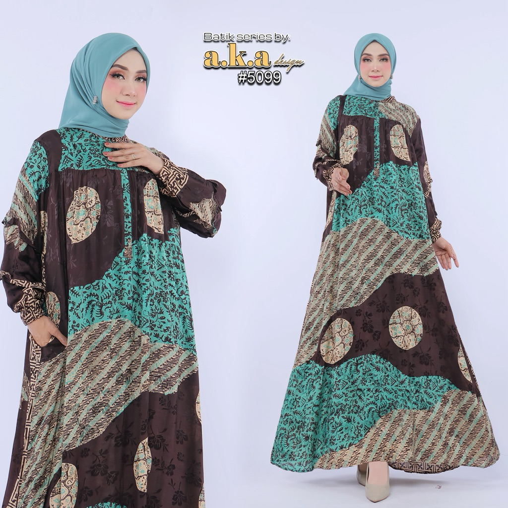 A.K.A - Gamis Batik Dress Wanita Elegant Semi Sutra 5099