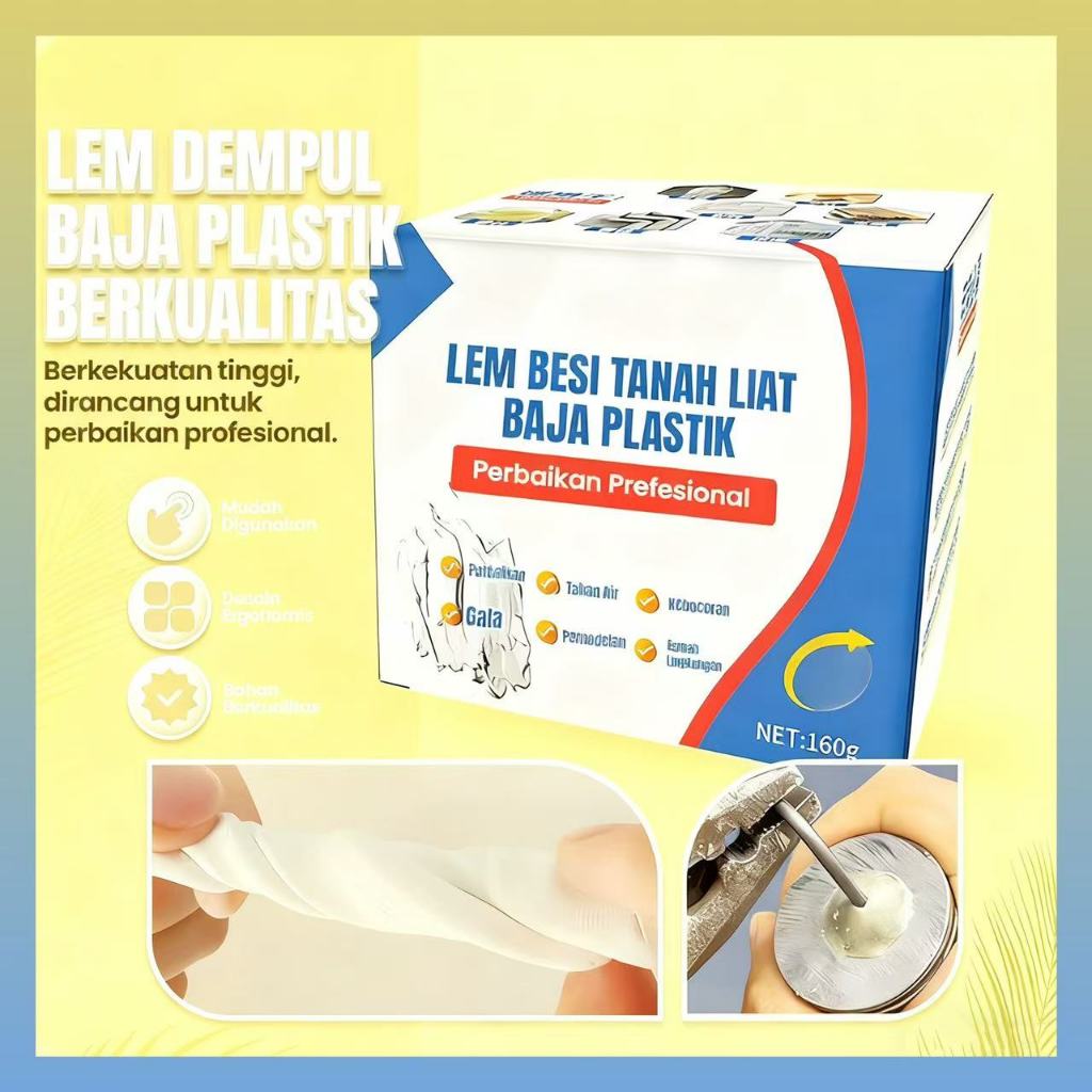 Lem Plastik Baja Perekat Kuat Anti Air Getar untuk Mobil/Mesin/Pipa Lem besi lumpur yang kuat memper