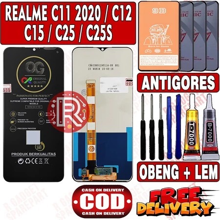 LENGKAP OBENG, LEM DAN ANTIGEORES LCD REALME C11 2020 / C12 / C15 / C25 / C25S ORIGINAL OEM FULLSET 
