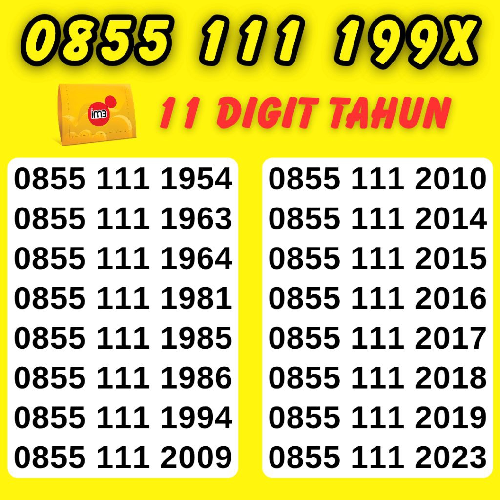 NOMOR CANTIK IM3 KWARTED NOMOR 111 TAHUN KARTU PERDANA INDOSAT NOMOR 0855
