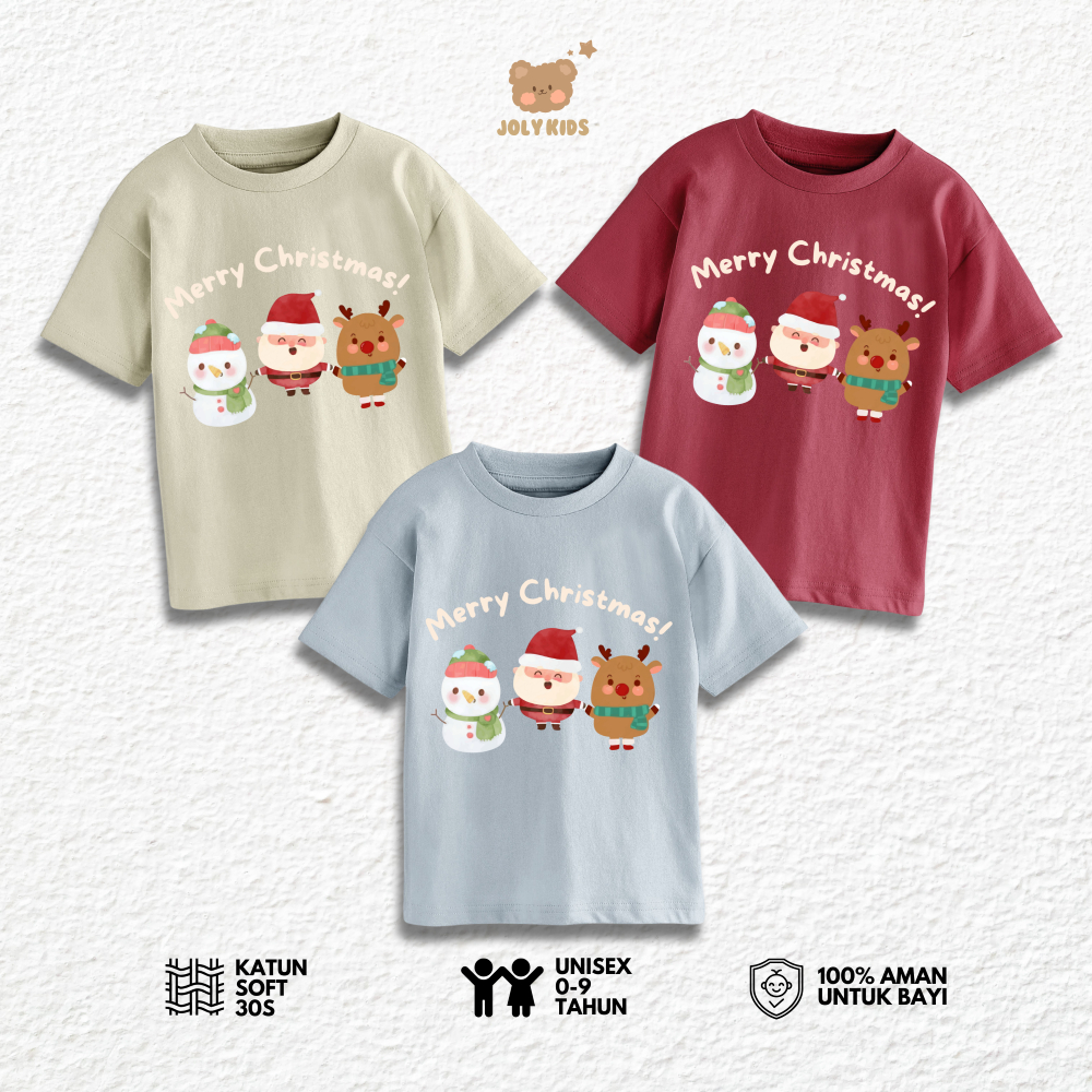 Jolly Kids Baju Atasan Kaos Anak Usia 1-9 Tahun Perempuan 3 NATAL Cewek Cowok Laki Laki Perempuan