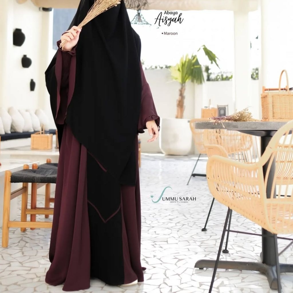 Abaya Aisyah by Ummu Sarah Warna Maroon / Abaya Gamis Muslimah Abaya Premium