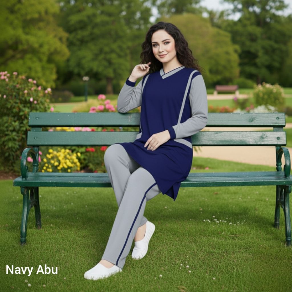 Tunik Muslimah Merah Putih Set Baju Setelan Tunik Dress Celana Panjang Wanita Tunik Sport Senam Dewa