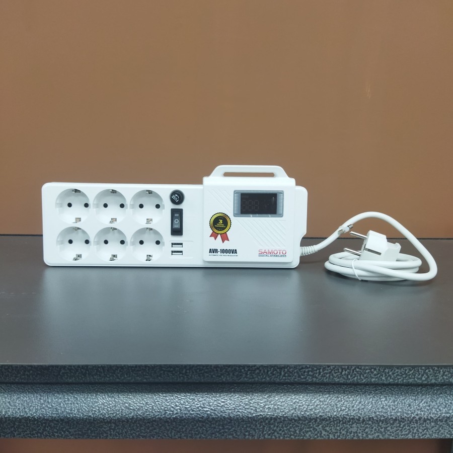 INSTANT SAMEDAY. GERMAN SOCKET Stabilizer Samoto AVR1000GP PUTIH Relay 1000VA 800W Garansi 1 Tahun