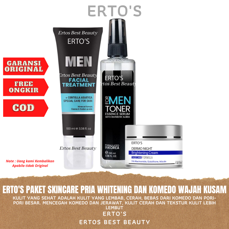 Ertos Paket Skincare Pria Cowok 1 Set Lengkap Mencerahkan Wajah Kusam Dan Komedo (Facial Treatment M