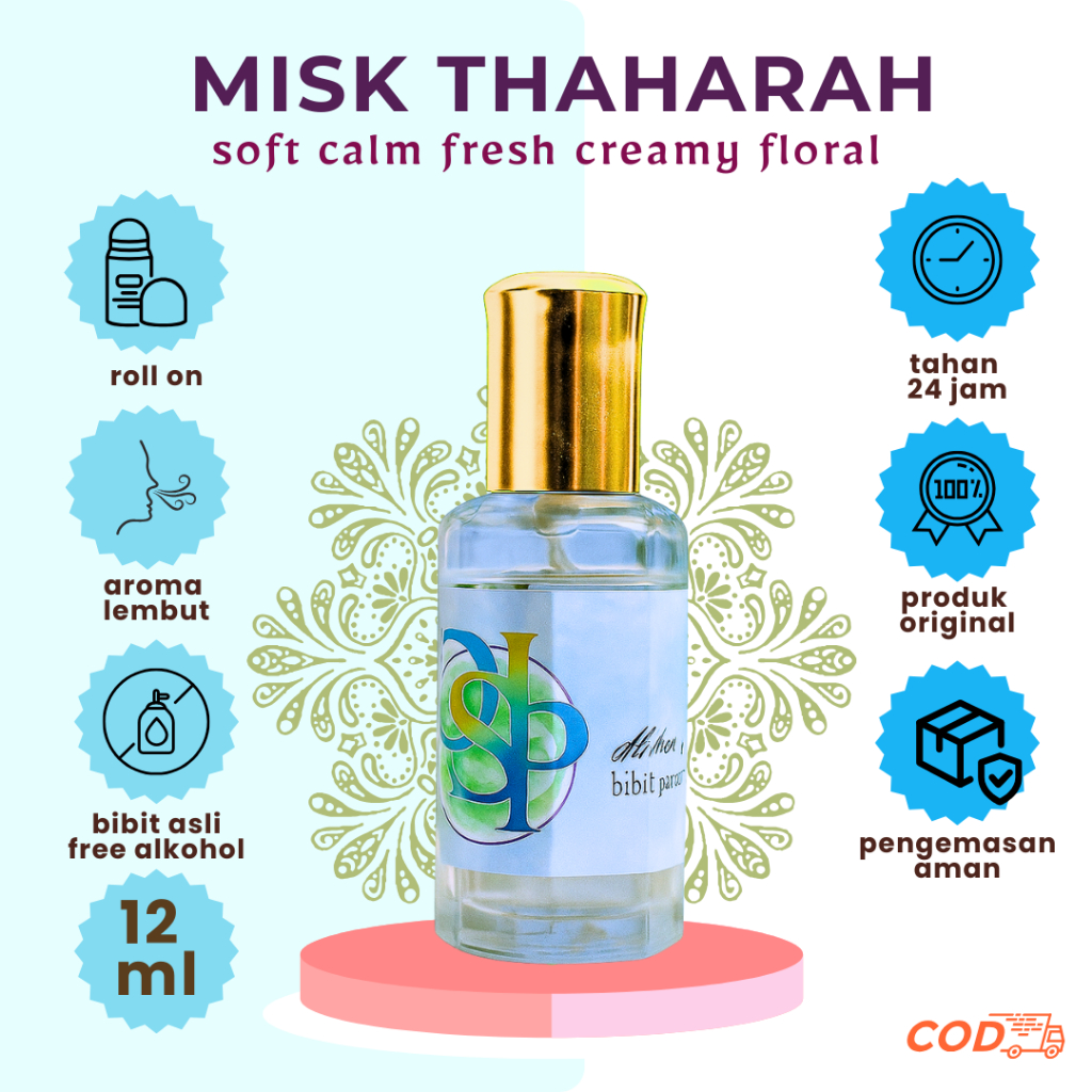 Misk Thaharah Original 100% Bibit Roll On 12ml Parfum Musk Thaharah Tahan Lama Unisex Tanpa Alkohol