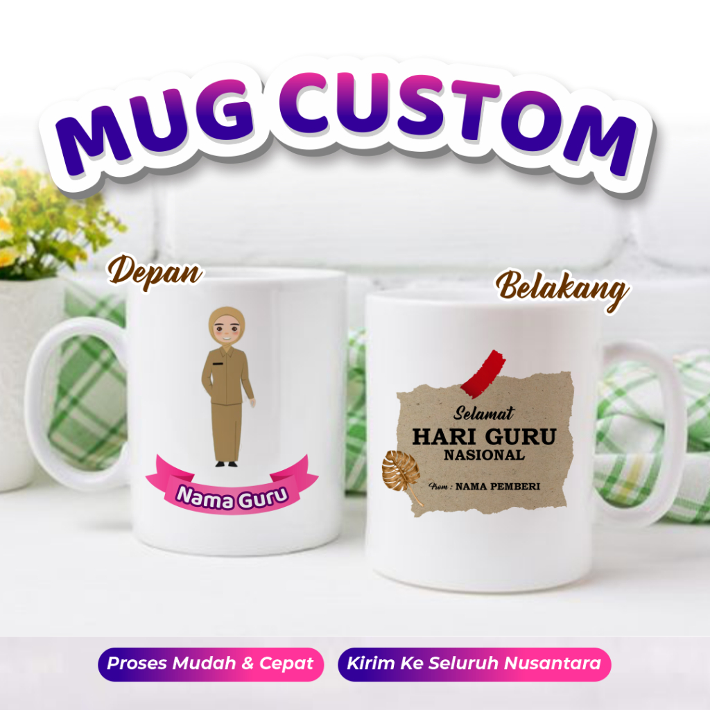 Mug Custom Tema Guru / Kado Guru / Hadiah Guru - terima kasih guru