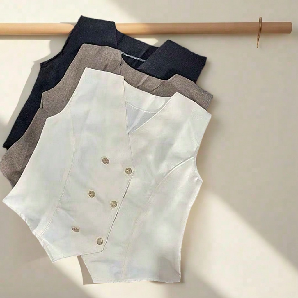 Atasan Vest Rompi  kancing Premium Wanita Terbaru - Vest Rompi Kancing Aktif Wanita Korean Style