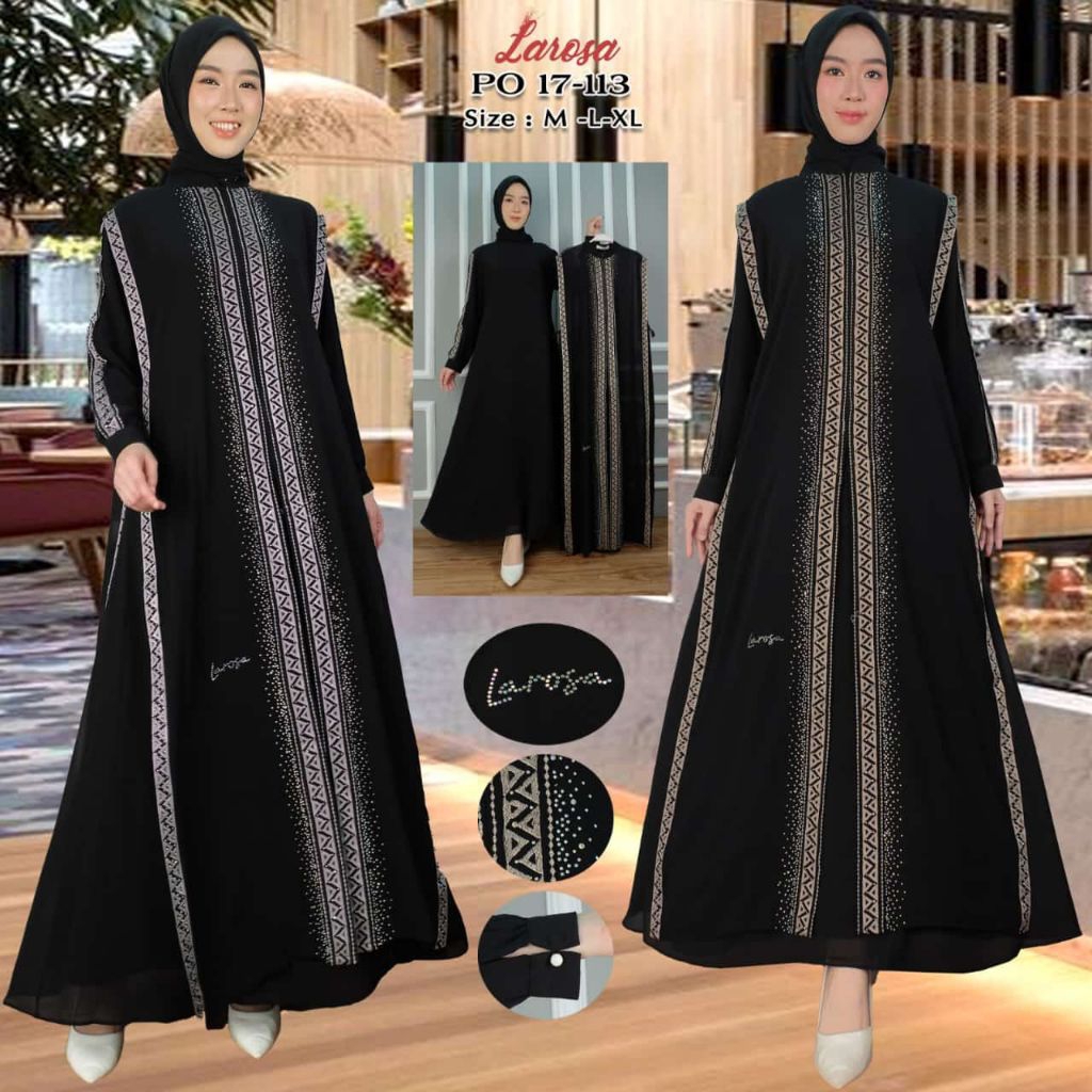 BEST SELLER SET GAMIS VEST LAROSA 17.113 BORDIR ORIGINAL  / GAMIS ABAYA LAROSA SET KERUDUNG  /  DRES