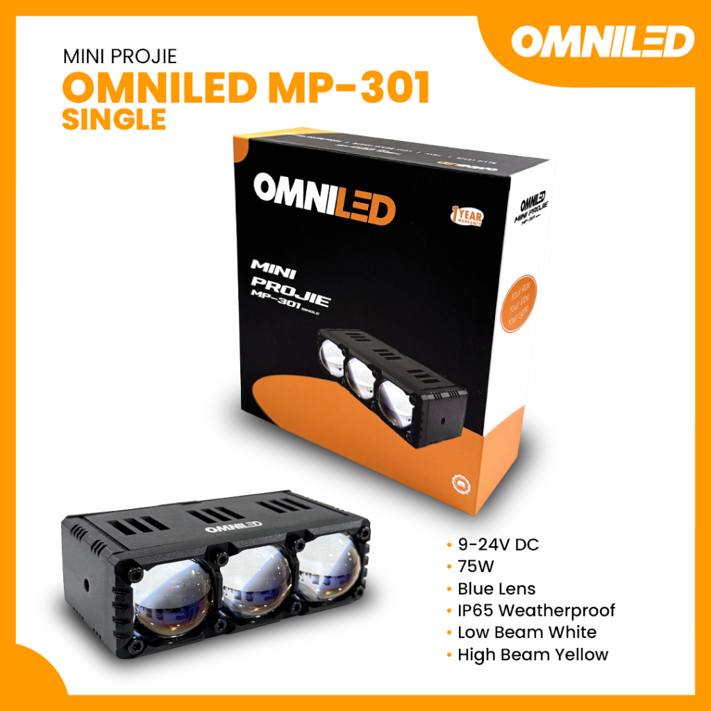 Lampu Mini Projie Motor Omniled MP-301 75W Cahaya Putih & Kuning Tahan Hujan