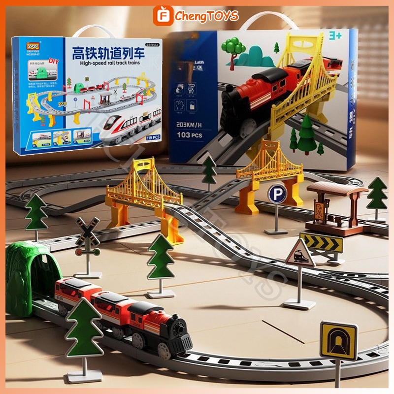 Fchengtoys Mainan Anak Kereta Api Ukuran Besar Kereta Listrik Diy Rel Kereta Api Laki