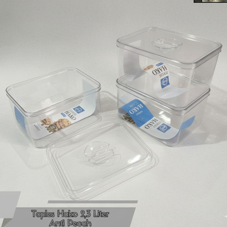 Hako Toples 2,3 Liter Terbaru Bening Akrilik Kotak Wadah Besar Topping Tempat Prasmanan, Wadah Juala