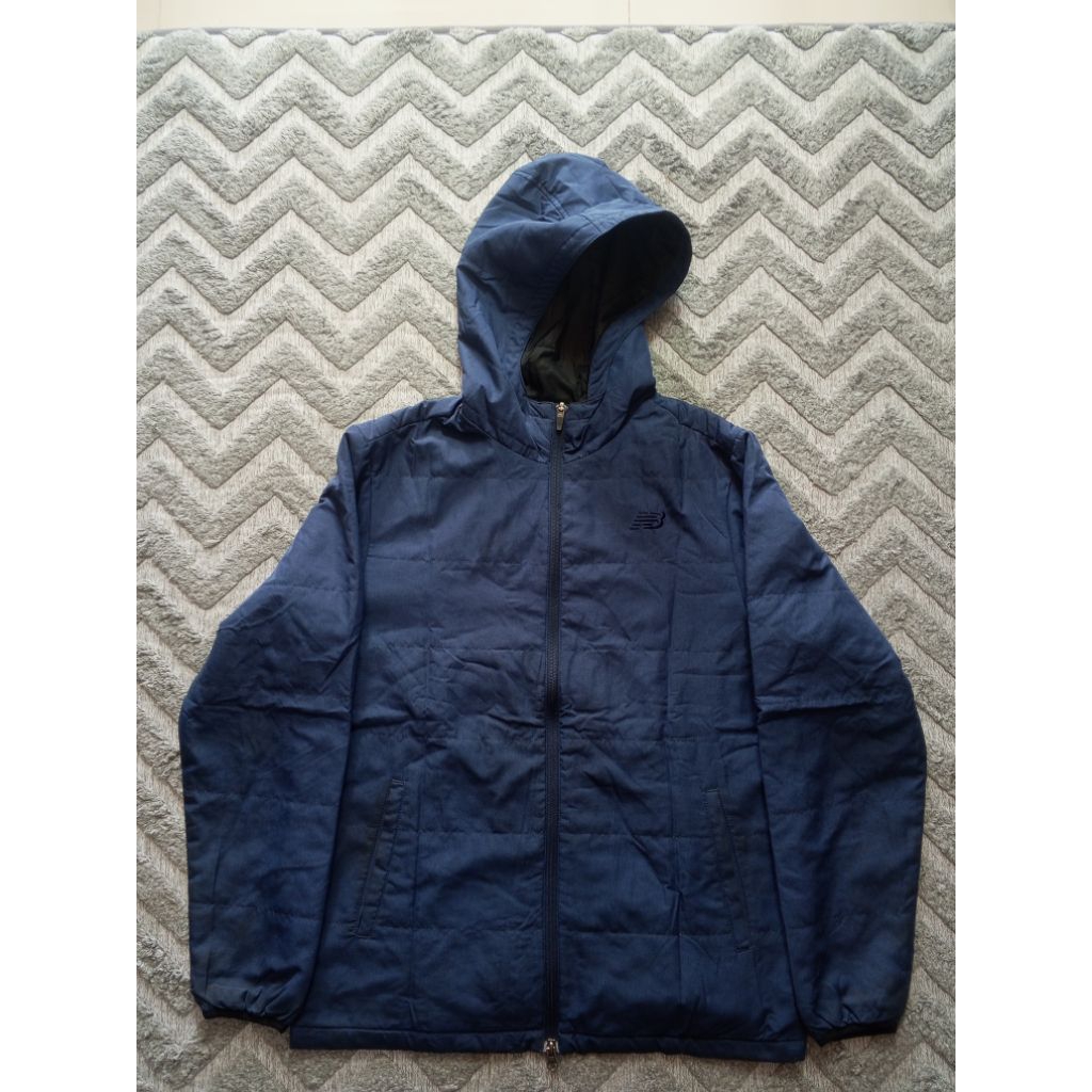 Jaket new balance hoodie puffer outdoor windbreaker warna biru unisex