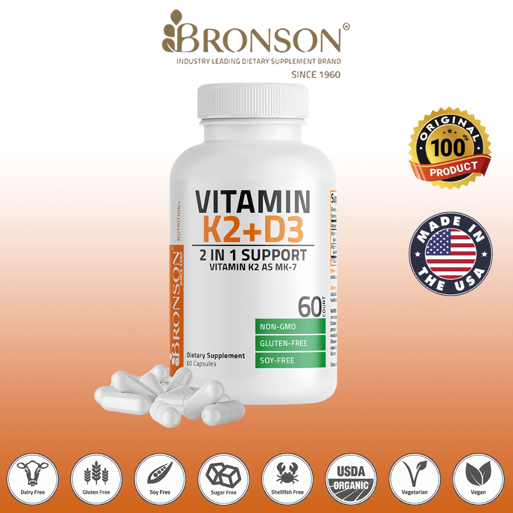 100% Original Bronson K2 D3 Vitamin K2 MK-7 Plus Vitamin D3 60/120CAPS