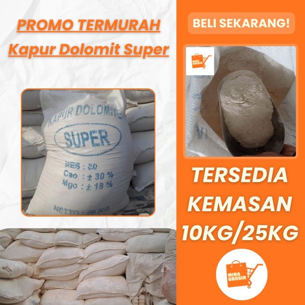 Kapur Dolomit Super Kemasan 25KG/10KG Kualitas Unggul Untuk Menetralkan Tanah