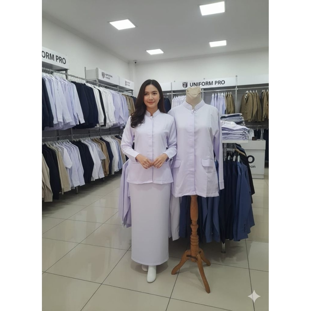 SERAGAM PERAWAT WANITA PUTIH POLOS /SERAGAM DINAS/BAJU BIDAN