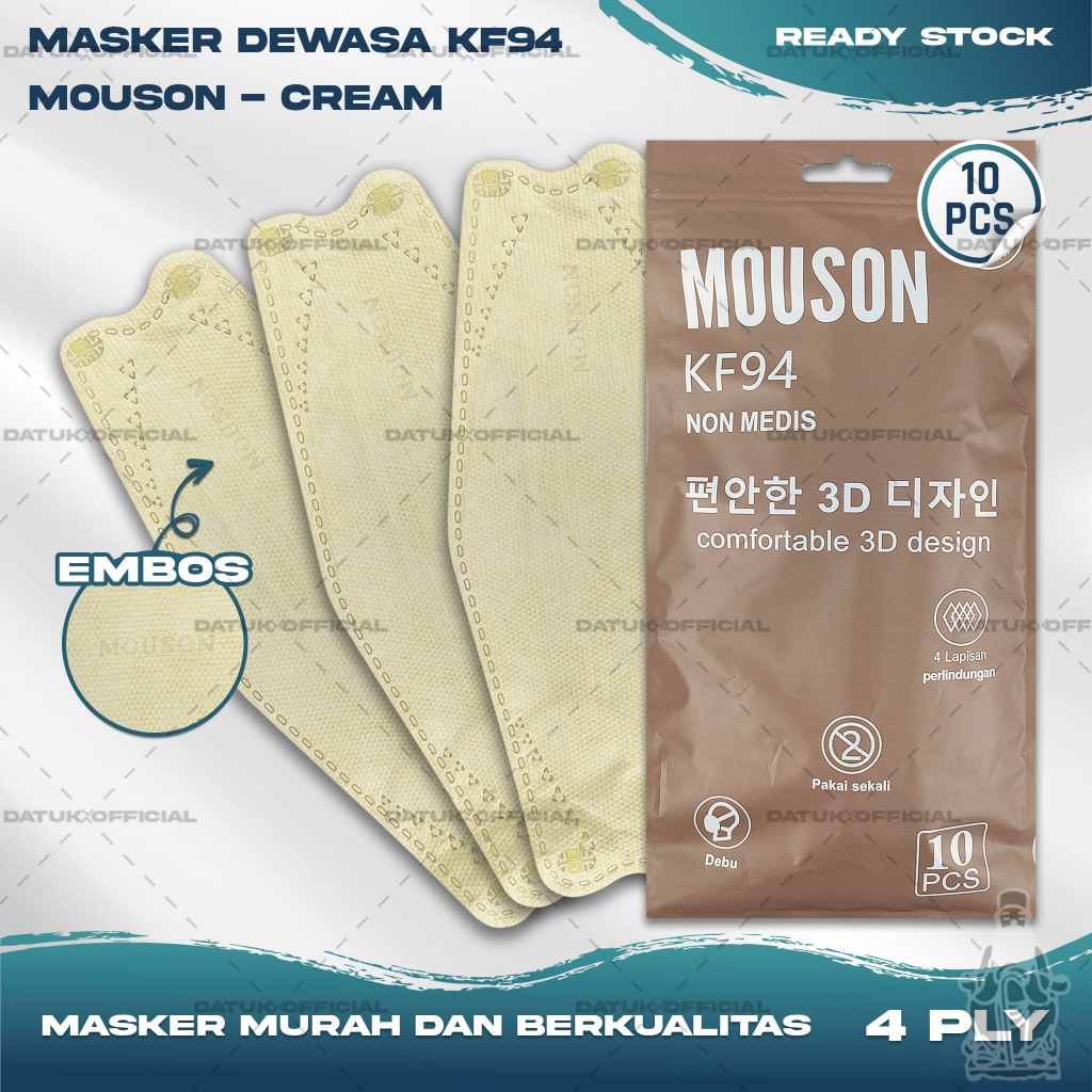 Masker KF94 MOUSON 4Ply Isi 10Pcs Cream Coklat Muda KF 94 4 Ply Earloop Surgical Mask