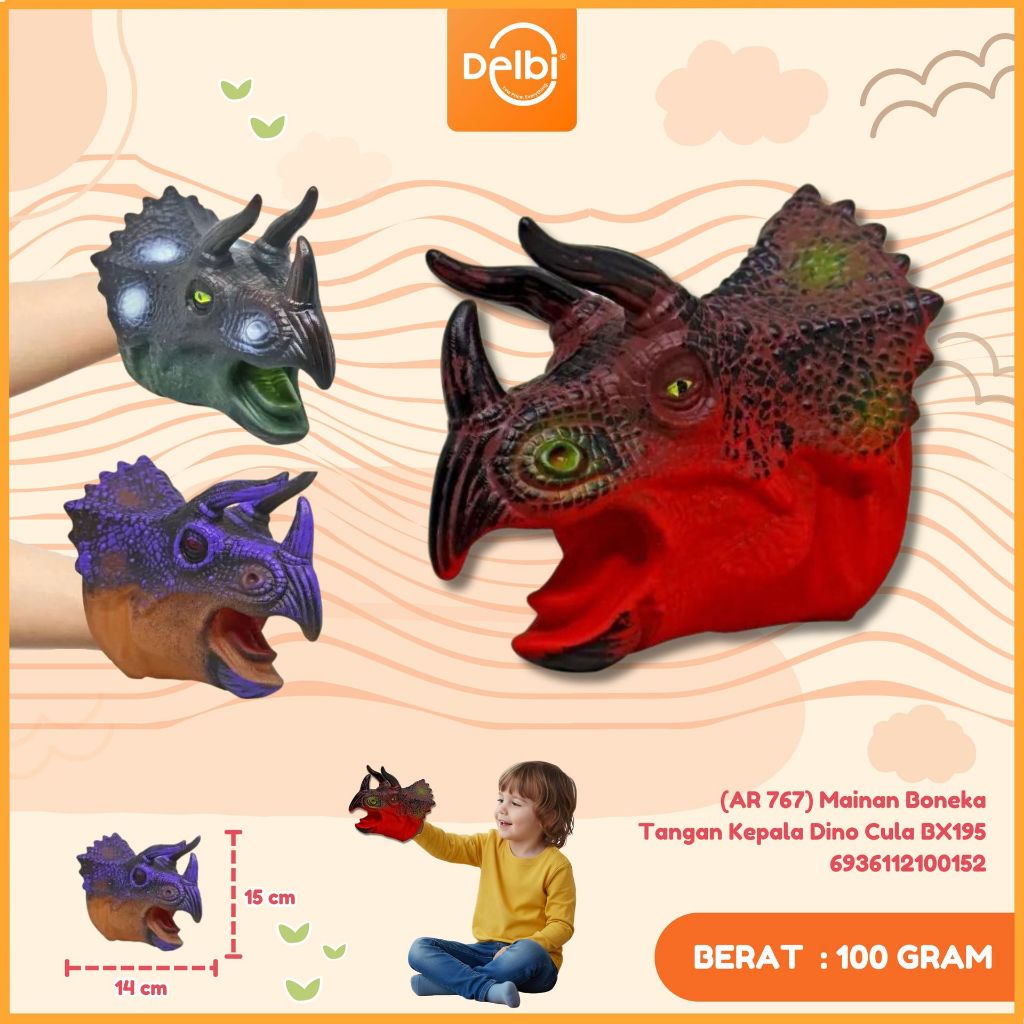 (AR 767) Mainan Boneka Tangan Kepala Dino Cula