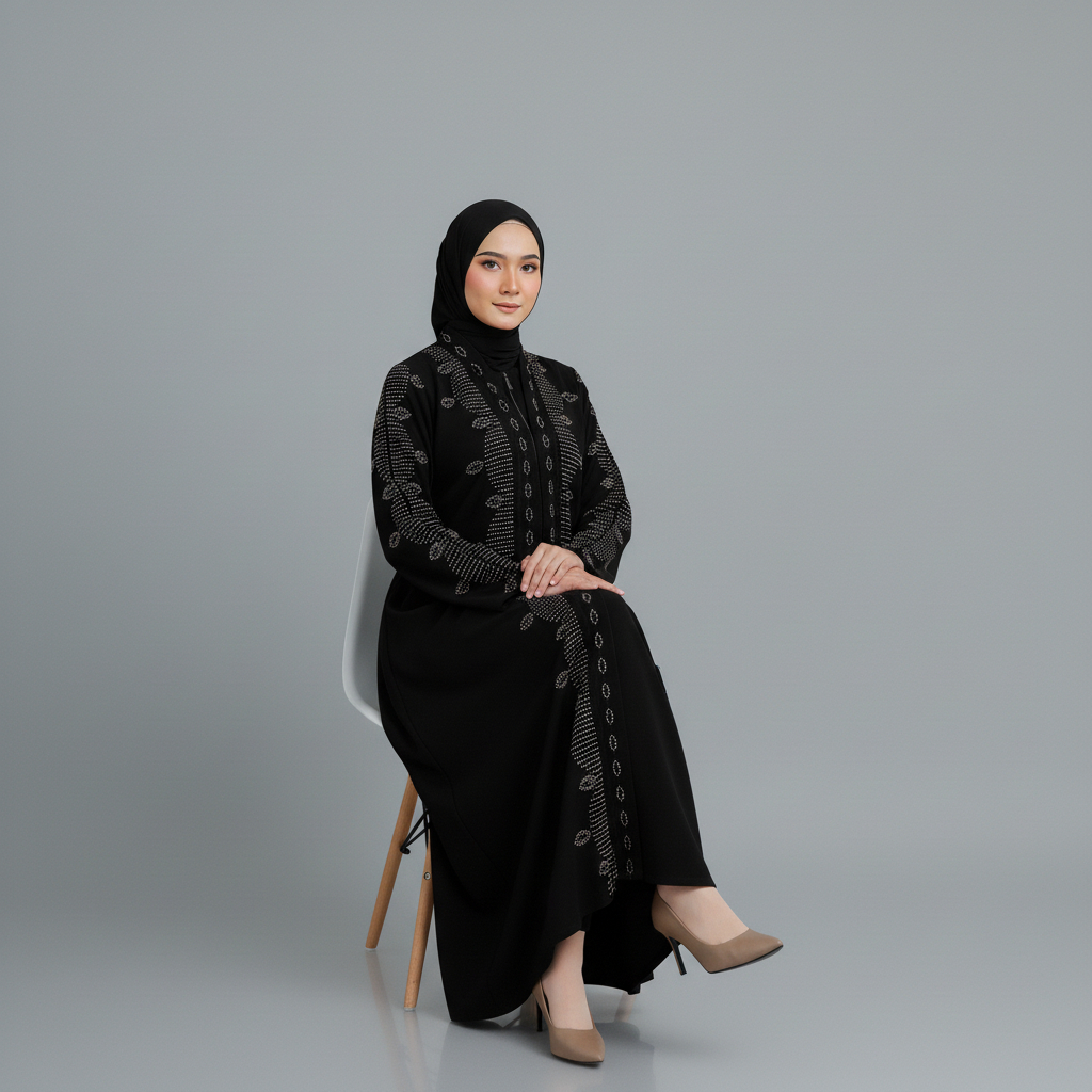 Yudico - Abaya Hitam Kimono Jetblack Manik - Manik Gamis Wanita Muslimah Pesta Lebaran Kondangan 522