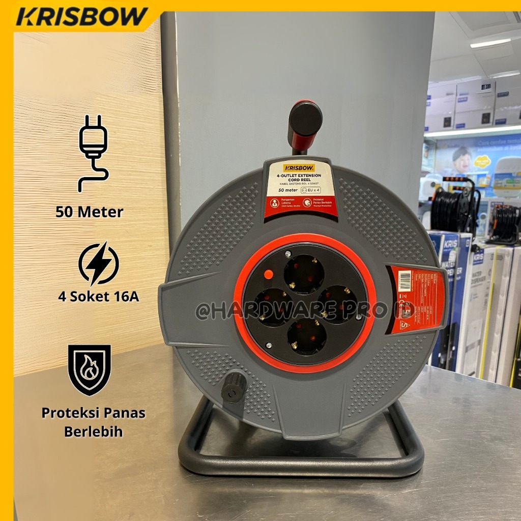 Krisbow 50 Mtr Kabel Roll - Abu-abu Extension Cable Kabel Gulung Power Reel Kabel Listrik Cable Roll