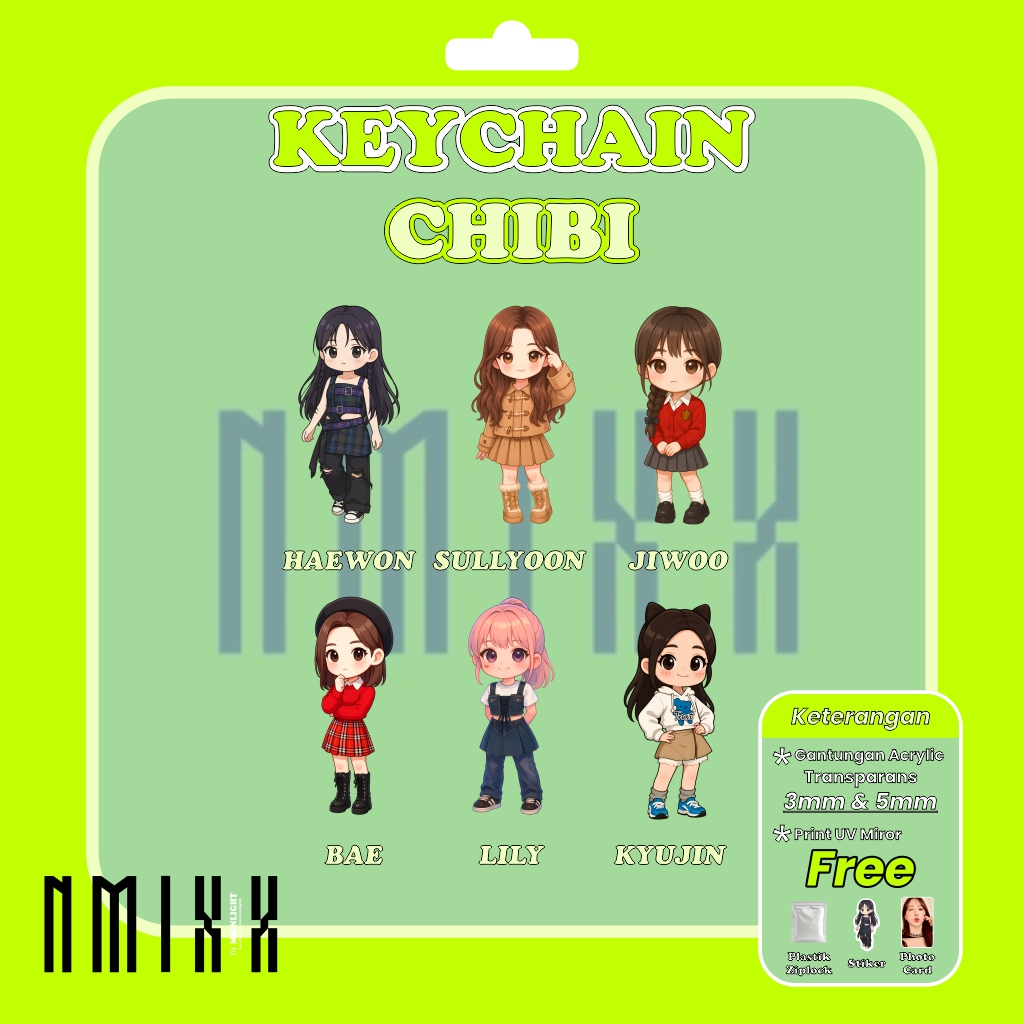 Gantungan Kunci NMIXX Chibi K-POP | NMIXX Acrylic Keychain UV Printed 3 mm | 2 sisi
