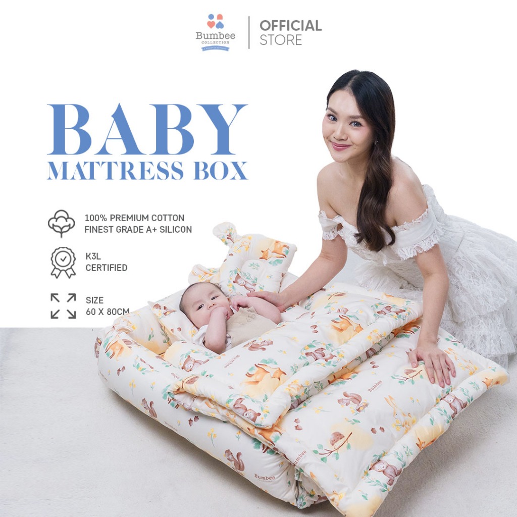 [BUY 1 GET1] Bumbee Collection - Kasur Kotak Bayi + Kelambu Baby Mattress Box FREE Cuddle Hug Baby
