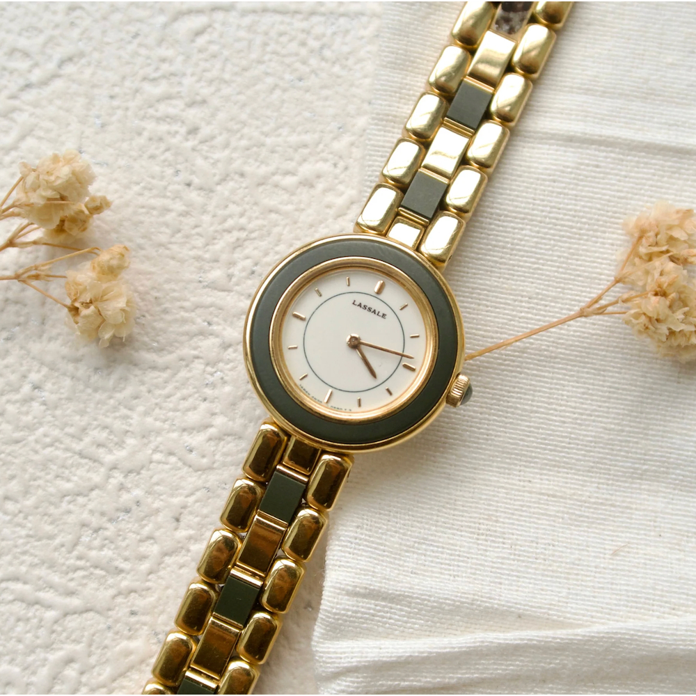 Jam Tangan Wanita Vintage Watch Seiko Lassale Gold Green Chain Watch Original Autentik Preloved Beka