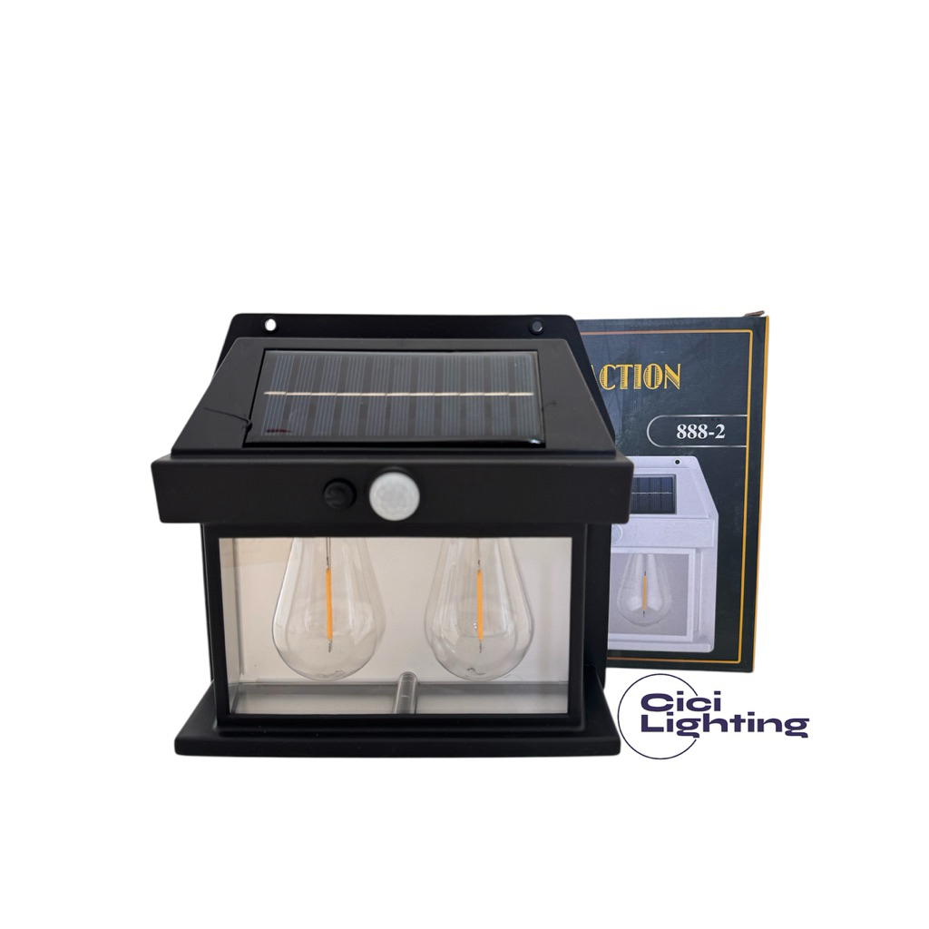 LAMPU DINDING FILAMENT 2 BOHLAM TENAGA SURYA SENSOR