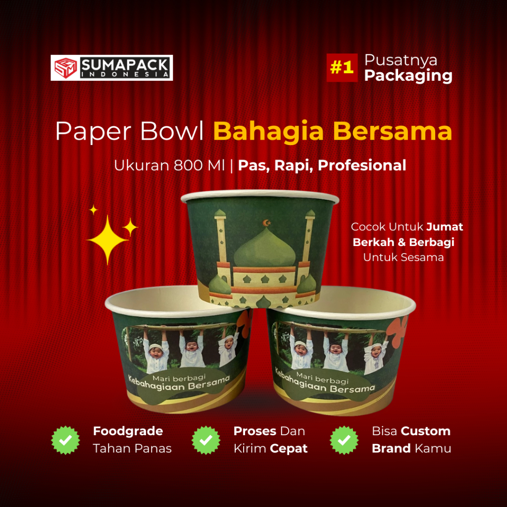 Design Ramadhan | Paper Bowl 800 ml | Rice Bowl | Mangkok Kertas | Motif Islamic Berbagi